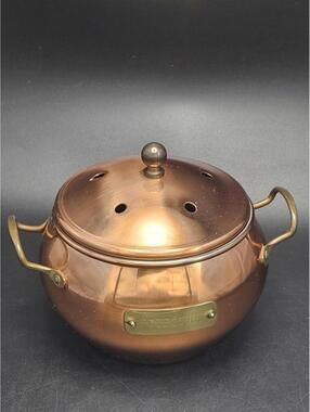 Vintage Copper-Tone Potpourri Jar & Garlic Keeper - Brass Accents, 5" Diameter